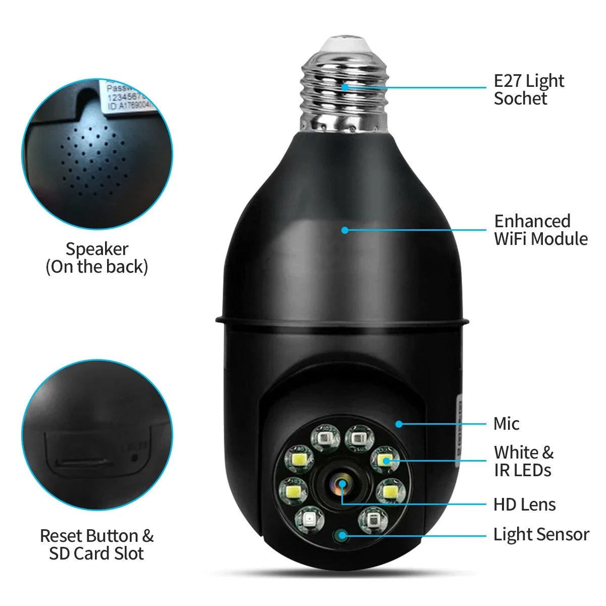 Tuya 5MP 5G E27 Bulb Security Monitor Cam Wireless Automatic Human Tracking Night Vision Full Colour Surveillance Camera
